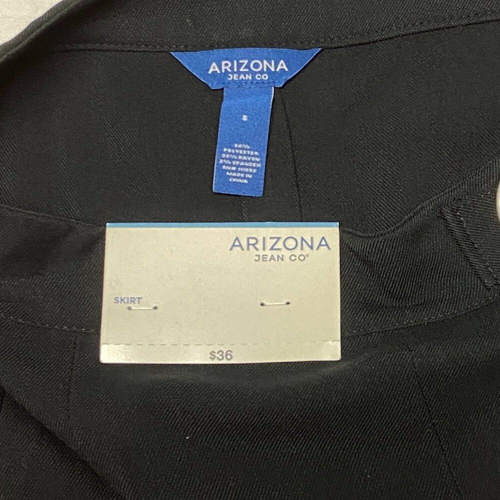 Arizona Jean Co Black A-Line Mini Skirt S Box Pleat Self-Belt Side Zip NWT - Picture 9 of 11